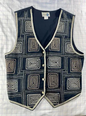 Paul Harris Design PHD Vintage Embroidered Cotton Vest Boho Tribal Spiral L thumbnail 1