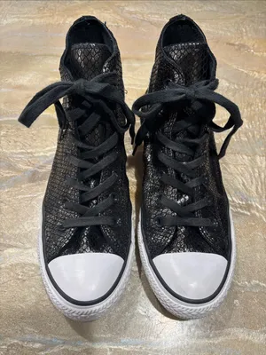 Converse All Star High Top Metallic Snakeskin-textured Black Sneakers Women 7.5 thumbnail 2