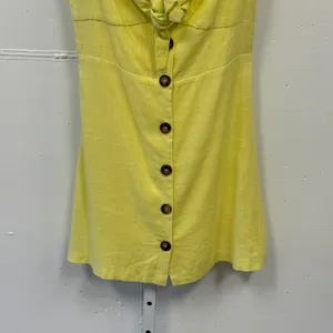 Lush Yellow Linen Blend Tie Front Button Down Mini Dress LD42793-CI Womens Small thumbnail 4