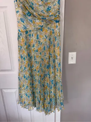 Astr the Label Sleeveless Floral Yellow Blue Maxi Dress Mock Neck Summer Wedding thumbnail 4