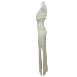 12th Tribe Women's Cream Sleeveless Knit Twisted Knot Slit Cutouts Maxi Dress S thumbnail 2