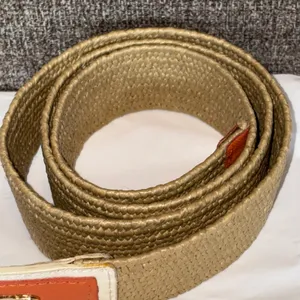 Michael Kors Woven Straw Belt Tan Orange White Leather Gold D-Ring Buckle 42" thumbnail 5