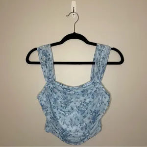 SHEIN Floral Print Ruched Wide Strap Top, Blue, Size M, NWOT thumbnail 5