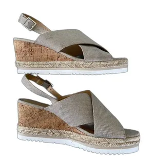 neutral beige espadrille cork platform wedge size 10 thumbnail 1
