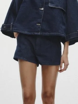 Zara Dark Blue Denim Jean Shorts thumbnail 1