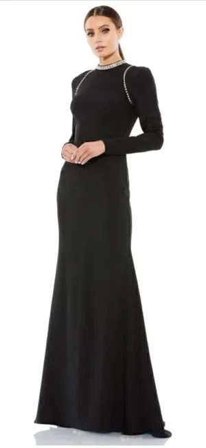 Mac Duggal 26612 Womens Raglan Long Sleeve Black Gown Dress thumbnail 1