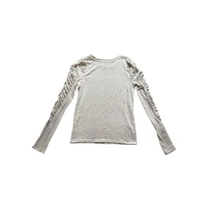 We The Free People Natasha Tee Small White Ruffles Ruched‎ Long Sleeves Top Fall thumbnail 8