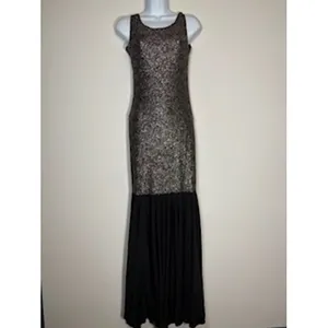 Gold‎ and Black Maxi Dress Small Deep Back Formal Evening Gown Glam Gala Y2K thumbnail 2
