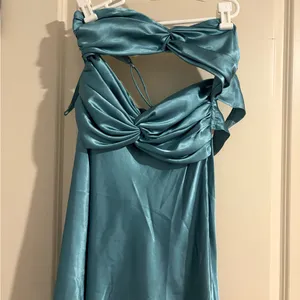 American Threads Strapless Satin Dress in Teal thumbnail 2