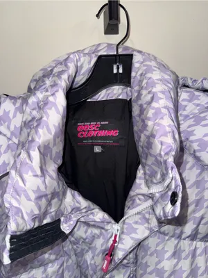 OOSC purple houndstooth chic ski puffer jacket size large‎ thumbnail 3