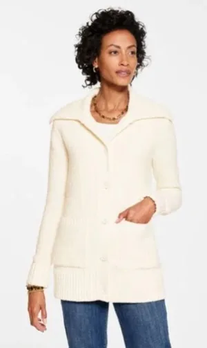 Old Navy Sz S Oversized Funnel Neck Rib Knit Cream Sweater Coat Pockets thumbnail 1