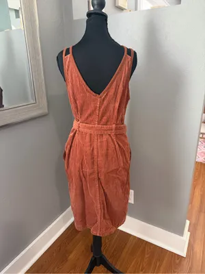 OAT Corduroy Button Front Granola Girl Boho Midi Dress Medium. Tie Wais thumbnail 5