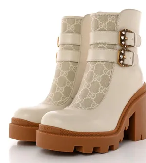 Gucci Kensington Calfskin Nappa GG Supreme Monogram Double Buckle Ankle Boots thumbnail 1