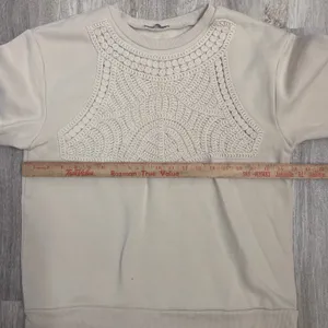 Zara Womens‎ Cream Embroidered Bib Sweatshirt Long Sleeve Crew Neck Small thumbnail 6