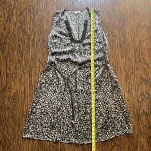 Beth Bowley 100% Silk Dress Geometric Lace Print Velvet Trim Belted Womens Size thumbnail 7