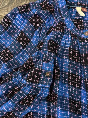 Anthropologie Pilcro Button Up Womens XS Blue Embroidered Plaid Crew Neck Blouse thumbnail 8