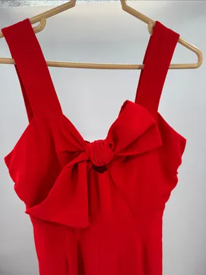 entro Vibrant Red Jumpsuit wide leg new bow cut out holiday M event party HOCO thumbnail 7