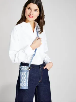 Kate Spade Spade Flower Jacquard Water Bottle Crossbody Holder Light Blue thumbnail 3
