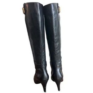 Vintage Gucci 202941 Black Leather Crest Medallion Knee High Boots 9B thumbnail 3