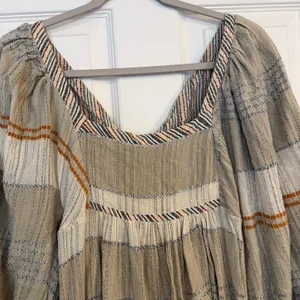 Free People Mini Dress Cozy Striped Puff‎ Sleeve Boho Fairy Sz S Open Tie Back thumbnail 7