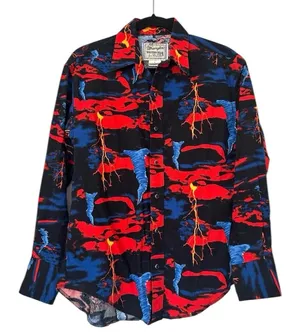 Wrangler Western Wear Vintage Storm Lightning Novelty Print Snap Front Shirt thumbnail 1