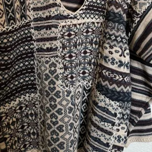 Vintage Grandma Knit Sweater Sz Small Oversized Patchwork‎ Striped Cozy Cabin thumbnail 2