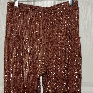 Free People Morelia Bronze Sequin Jogger Pants Sz M Shiny Sparkly Party Festival thumbnail 11