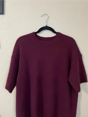J. Crew Lambs Wool Oversized Sweater Tee Shirt Short Sleeve Size XS Burgundy thumbnail 8