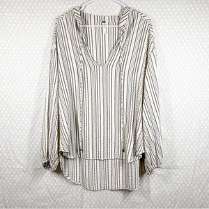 Free People Grey Cream Striped Rhythm Of The Night Tunic‎ Top thumbnail 3