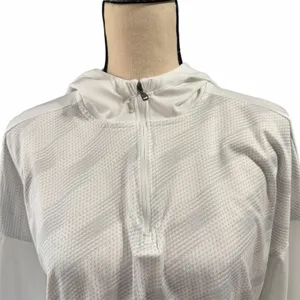 Under Armour Women's White Gray Loose Heatgear Hooded 1/4 Zip Longsleeve Sz L thumbnail 2