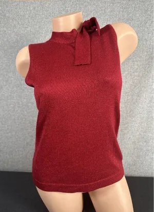 NWT Ann Taylor Loft‎ Womens Sweater Tank Top Red Small Tie Wool Sleeveless Y2K thumbnail 1