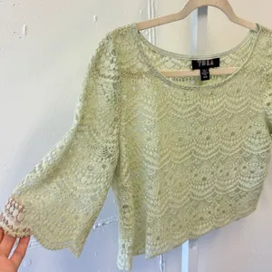Tela Mint Green Floral Lace Crop Top 3/4 Sleeve Scoop Neck Size Medium thumbnail 4