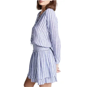 Rails Jasmine Parisian Blue Striped Linen Blend‎ Smocked Mini Dress Womens XS thumbnail 11