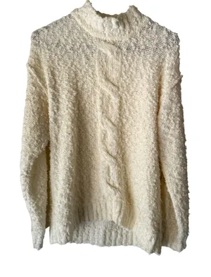 Joan Harper Cream Cable Knit Mock Neck Sweater‎ Pullover Medium Popcorn White thumbnail 1
