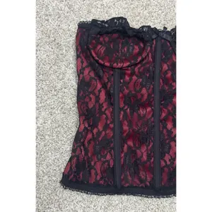 Black Red Lace Bustier Corset Top Strapless Gothic Victorian Style Size M thumbnail 3