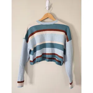 Pacsun Cropped Sweater Striped Blue Size Medium Pullover Style NEW‎ thumbnail 7