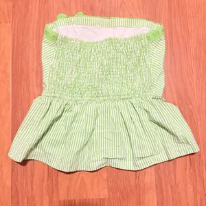 HOLLISTER Y2K Striped Strapless Babydoll Top Ribbon Lime Green and White Large‎ thumbnail 2