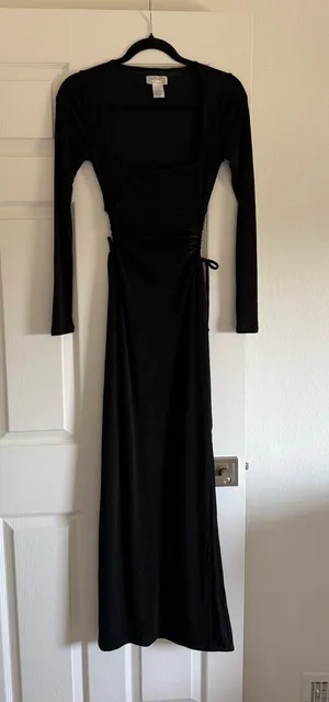 Zara Black Long-Sleeve Maxi Dress with back cut out thumbnail 1