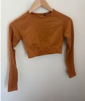 AYBL Womens Seamless Long Sleeve Crop Top‎ Burnt Orange Small Thumbholes Workout thumbnail 1