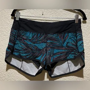 Lululemon Speed Shorts Teal Black Size 6 Lined thumbnail 4