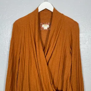 Maeve Anthropologie Women M Orange Rafela Ribbed Hacci Surplice Sweater Boho thumbnail 3