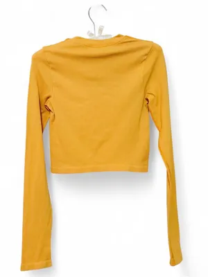 H&M Women’s Long Sleeve Ribbed Crop Top Yellow Size Small thumbnail 10