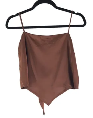 SO Clothing Womens Cami Top Tie Back Satin Cropped Brown XL thumbnail 1