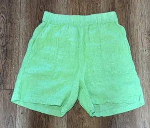 C&C California 100% Linen Shorts Womens M Lime Green‎ Elastic Waist boho beach thumbnail 1