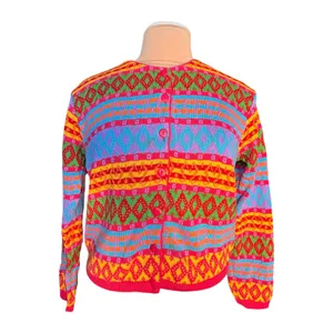 Vintage Benetton Rainbow Fair Isle Cardigan Cropped‎ Cotton Italy Artsy Dopamine thumbnail 8