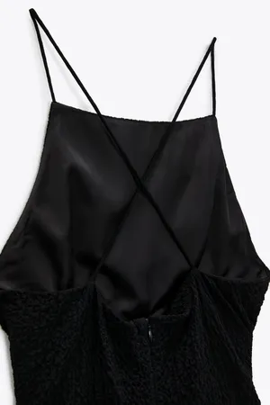 ZARA textured draped little black mini dress thumbnail 9