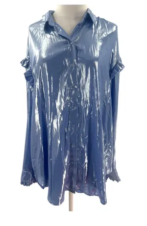 Free people metallic iridescent ruffle‎ tunic tip sz M thumbnail 1
