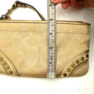 Coach Gold Lurex Zip Up Studded Logo Wristlet thumbnail 2