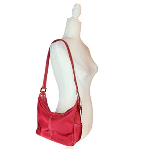 NWOT Fossil Shoulder Bag Red Nylon Multi Pocket‎ Key Charm Leather Strap thumbnail 8