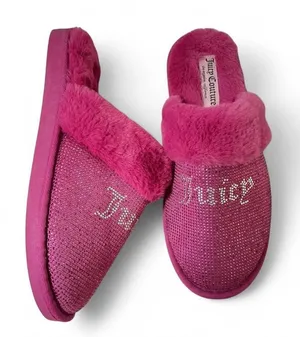 Y2K Juicy Couture Pink Rhinestone Embellished Faux Fur‎ Scuff Slippers coquette thumbnail 1